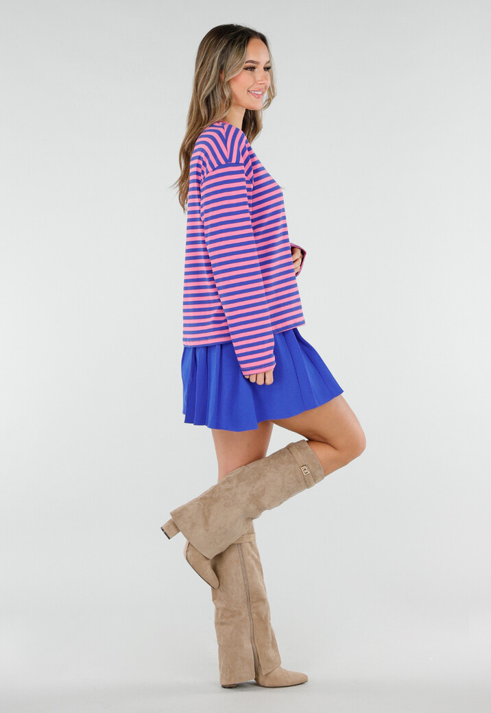 Roze en Blauw Gestreepte Top met Lange Mouwen en Stretch