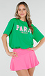 Groen T Shirt met Roze Paris Opdruk