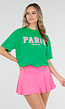 Groen T Shirt met Roze Paris Opdruk