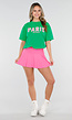 Groen T Shirt met Roze Paris Opdruk