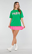 Groen T Shirt met Roze Paris Opdruk
