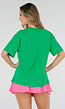 Groen T Shirt met Roze Paris Opdruk