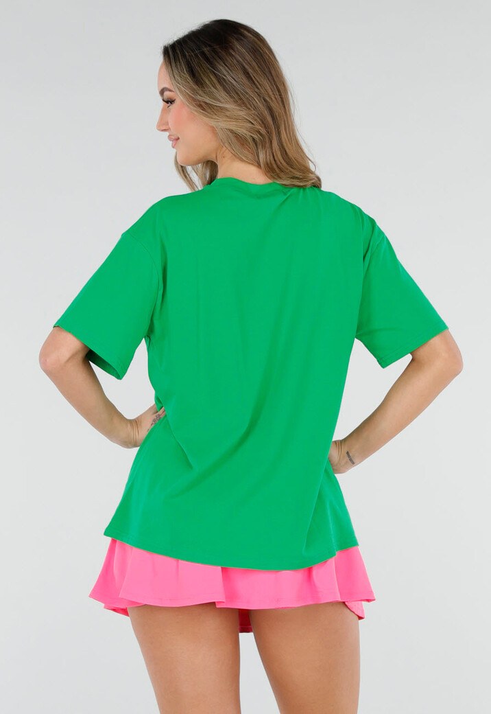 Groen T Shirt met Roze Paris Opdruk