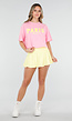 Roze T Shirt met Gele Paris Opdruk