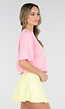 Roze T Shirt met Gele Paris Opdruk