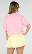 Roze T Shirt met Gele Paris Opdruk