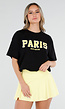 Zwart T Shirt met Gele Paris Opdruk