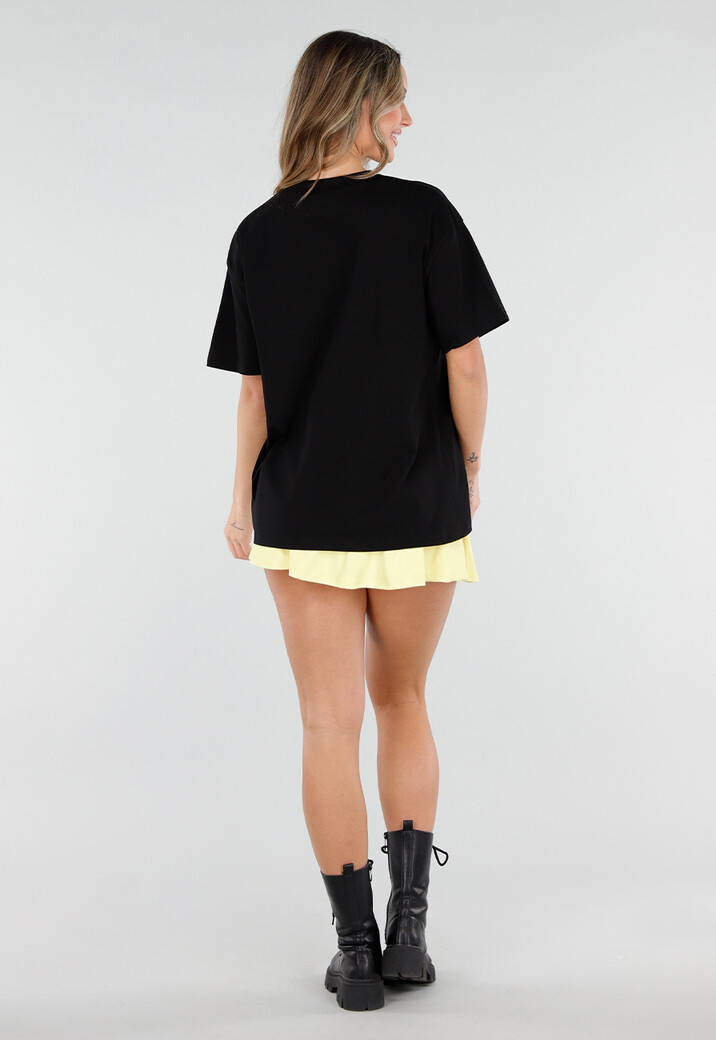 Zwart T Shirt met Gele Paris Opdruk