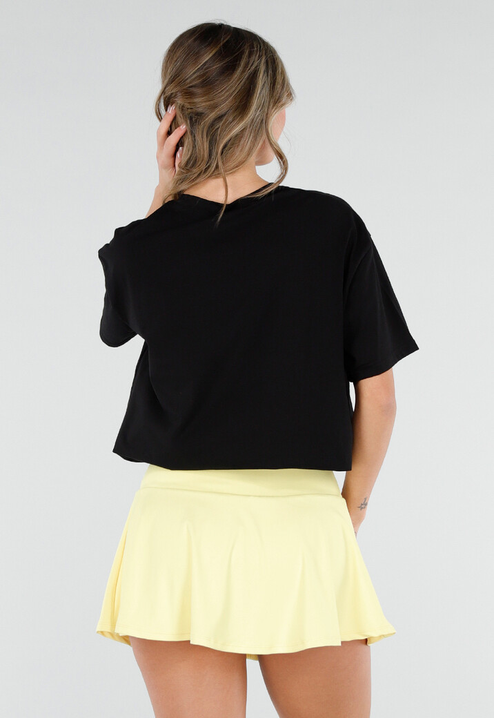 Zwart T Shirt met Gele Paris Opdruk