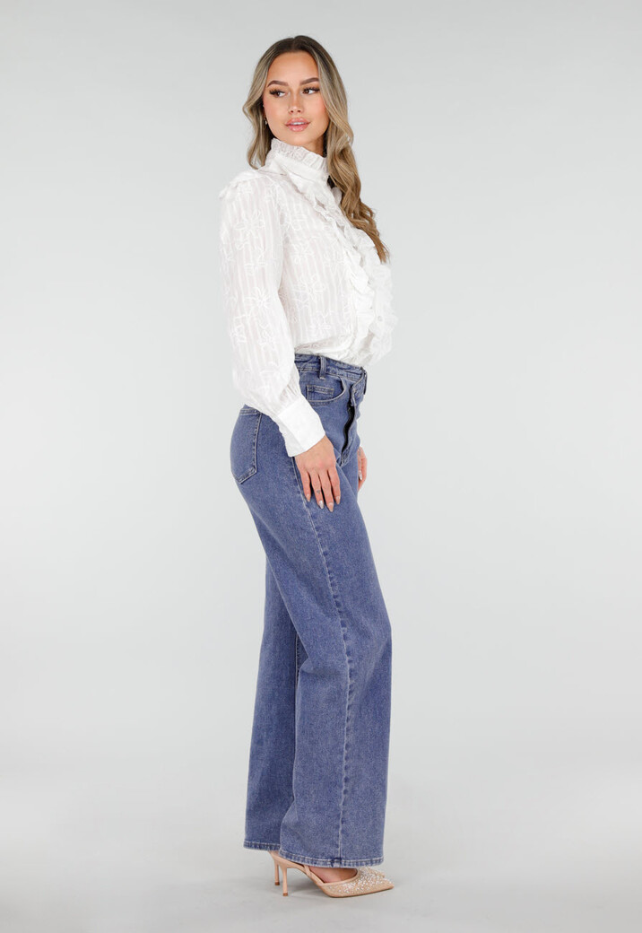 Witte Blouse met Ruches en Lange Mouwen