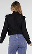 Zwarte Blouse met Ruches en Lange Mouwen