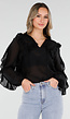 Zwarte Chiffon Blouse met Ruches