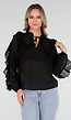 Zwarte Chiffon Blouse met Ruches