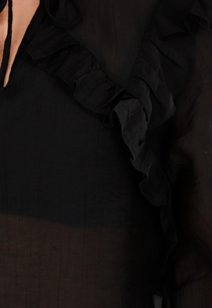 Zwarte Chiffon Blouse met Ruches