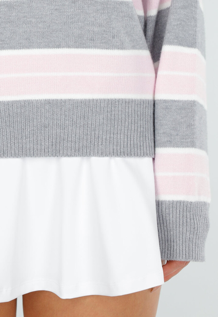 Grijs Roze Gestreepte Trui met Kraag