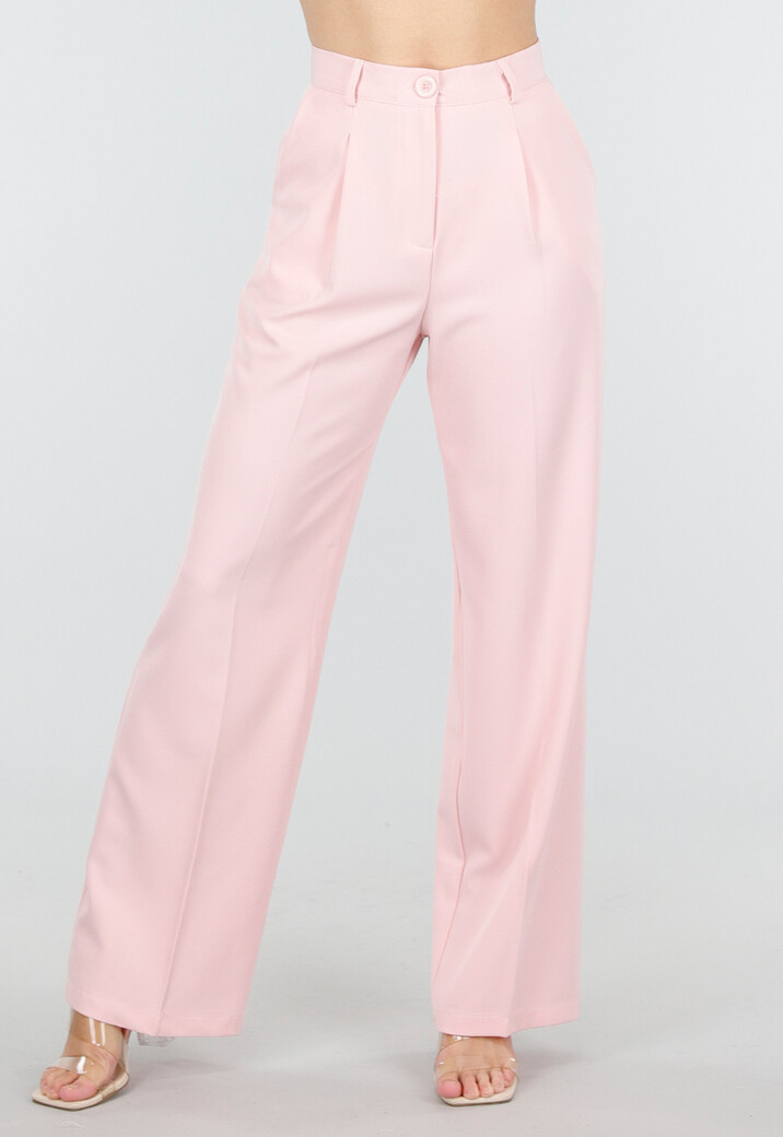 Lichtroze Wide Leg Pantalon met Plooien
