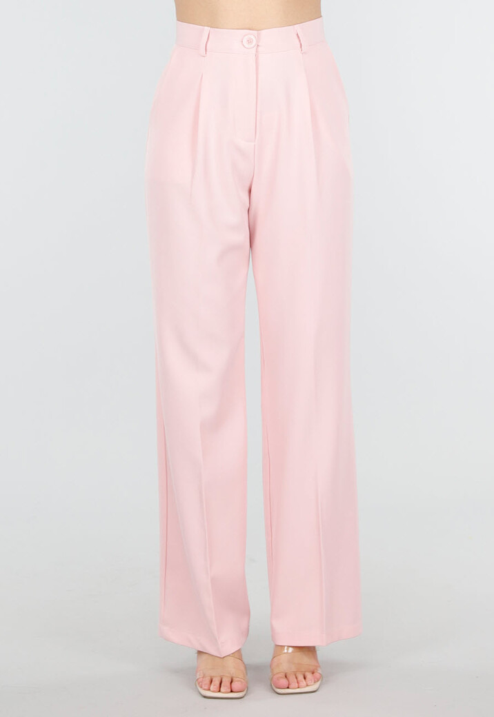 Lichtroze Wide Leg Pantalon met Plooien