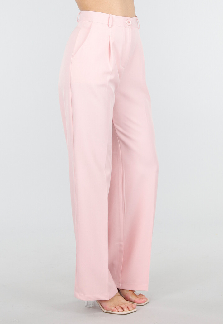 Lichtroze Wide Leg Pantalon met Plooien