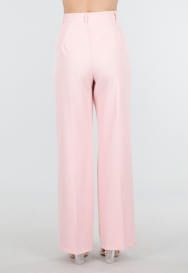 Lichtroze Wide Leg Pantalon met Plooien
