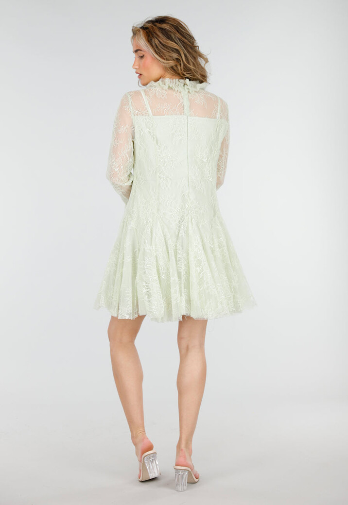 Mintgroene Kanten Jurk met Lange Mouwen