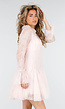 Lichtroze Kanten Jurk met Lange Mouwen
