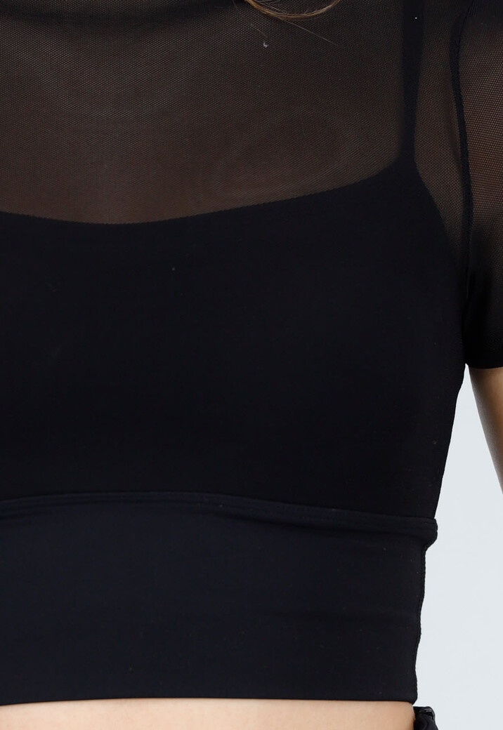 Zwarte Mesh Top met Ingewerkte Pads en Stretch