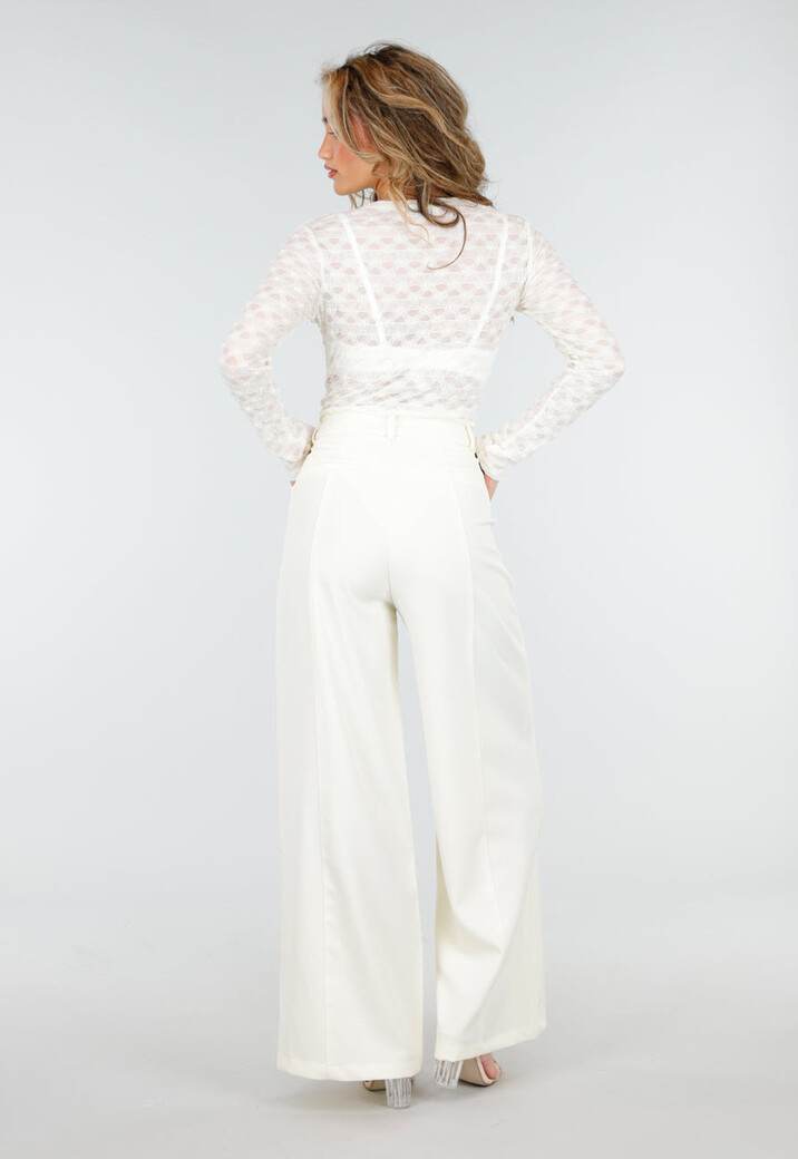 Beige Mesh Body met Lange Mouwen met Stretch