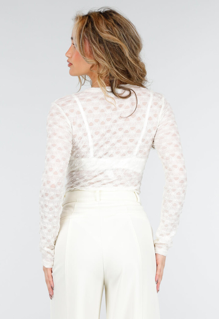 Beige Mesh Body met Lange Mouwen met Stretch