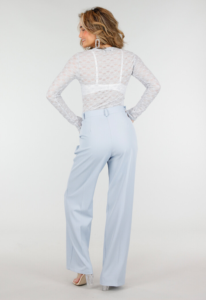 Lichtblauwe Mesh Body met Lange Mouwen met Stretch