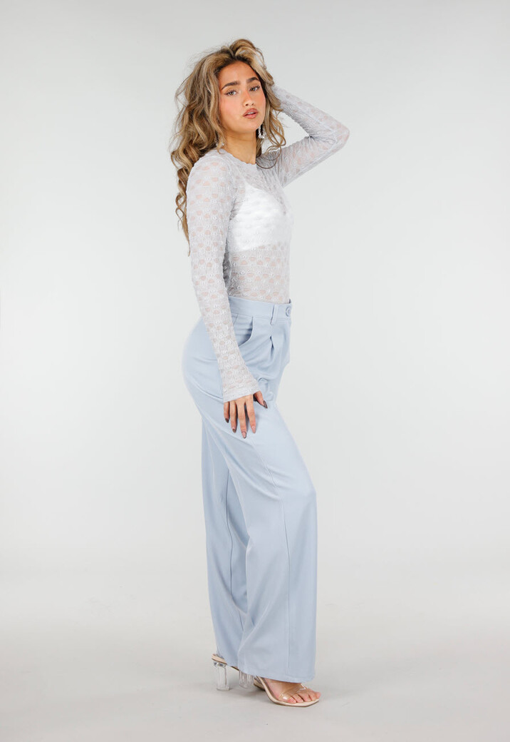 Lichtblauwe Mesh Body met Lange Mouwen met Stretch