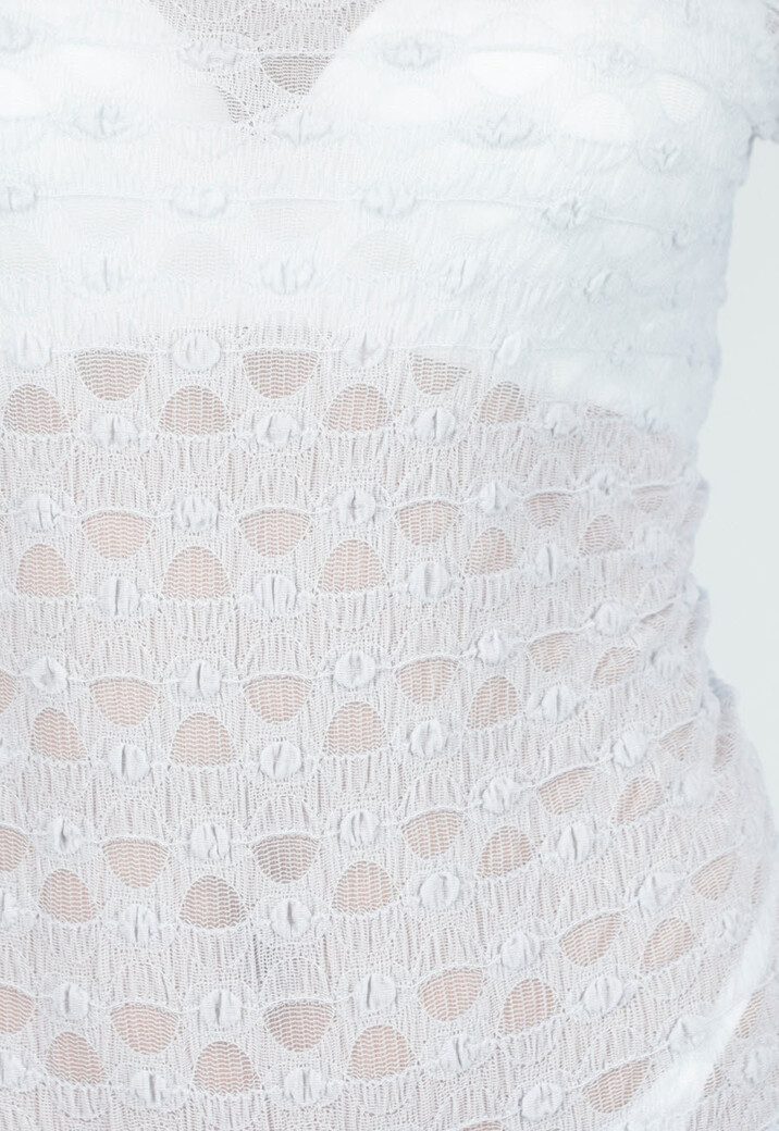 Lichtblauwe Mesh Body met Lange Mouwen met Stretch