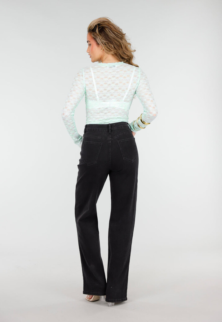 Mintgroene Mesh Body met Lange Mouwen met Stretch