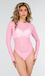 Roze Mesh Body met Lange Mouwen met Stretch