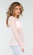 Lichtroze Kanten Top met Lange Mouwen met Stretch