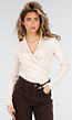 Beige Overslag Top met Lange Mouwen en Stretch