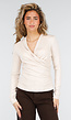 Beige Overslag Top met Lange Mouwen en Stretch