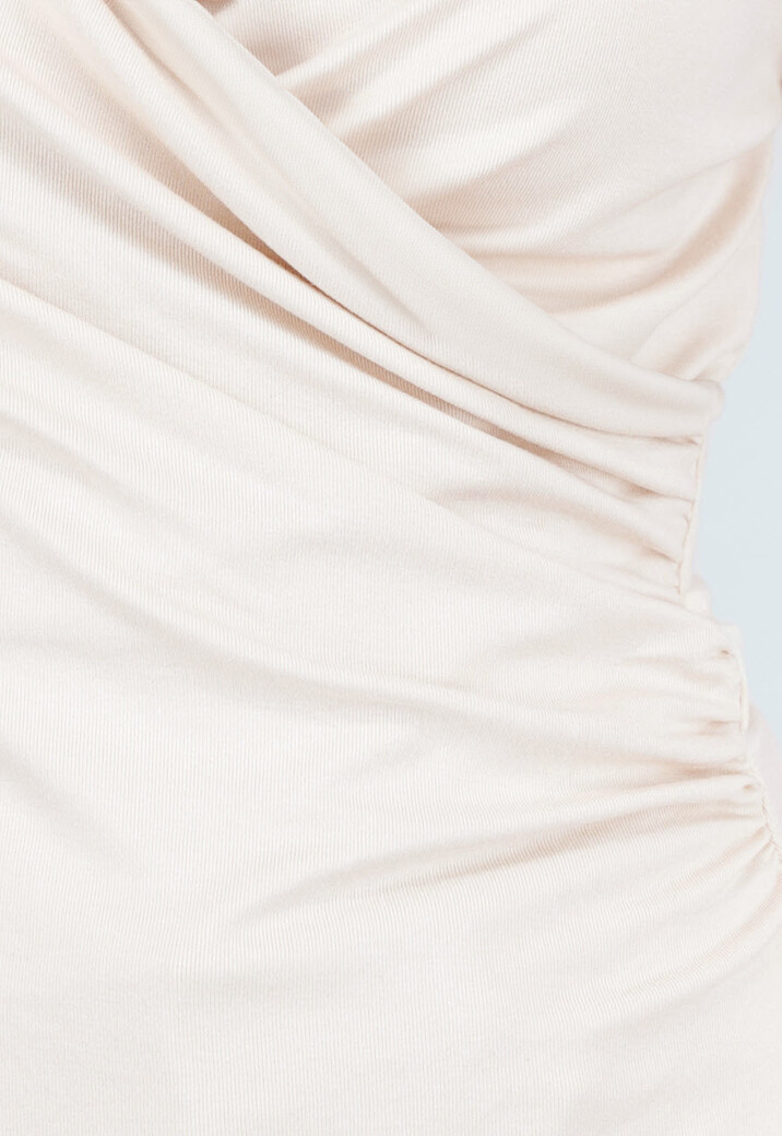 Beige Overslag Top met Lange Mouwen en Stretch