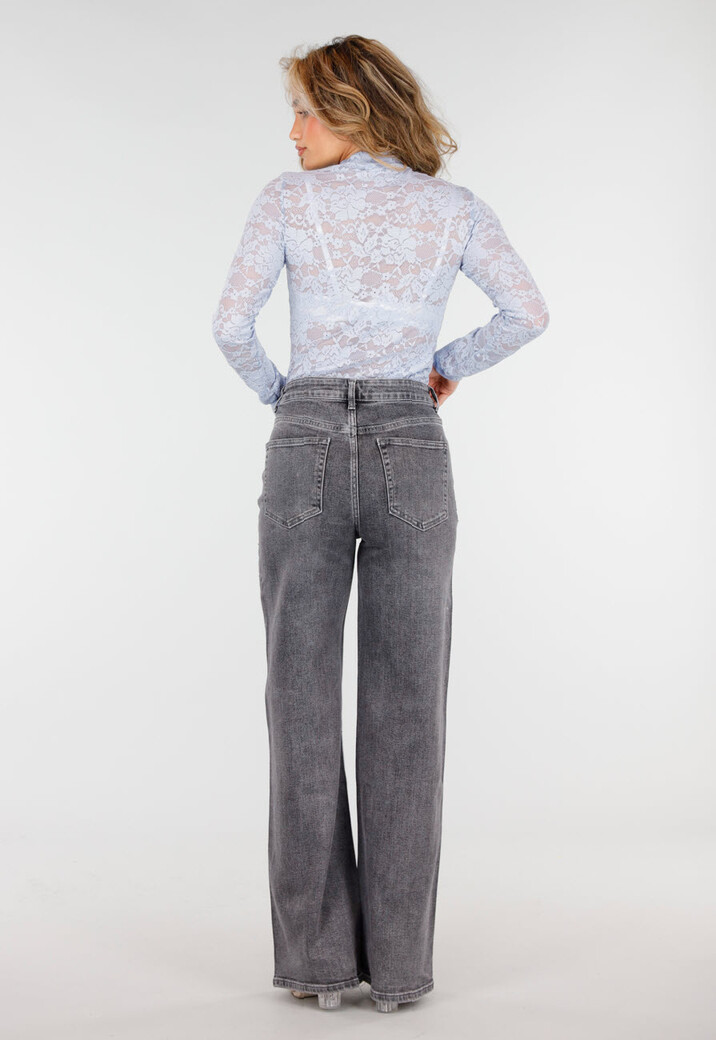 Lichtblauwe Kanten Col Top met Stretch