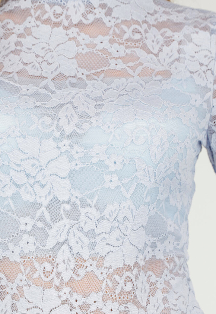 Lichtblauwe Kanten Col Top met Stretch