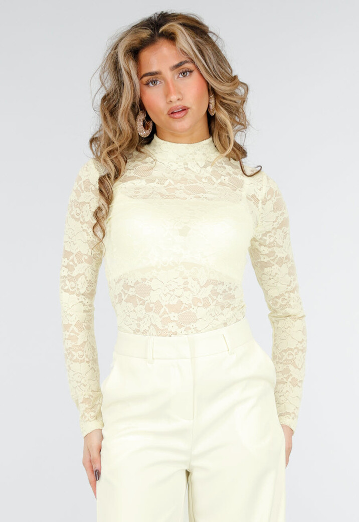 Lichtgele Kanten Col Top met Stretch