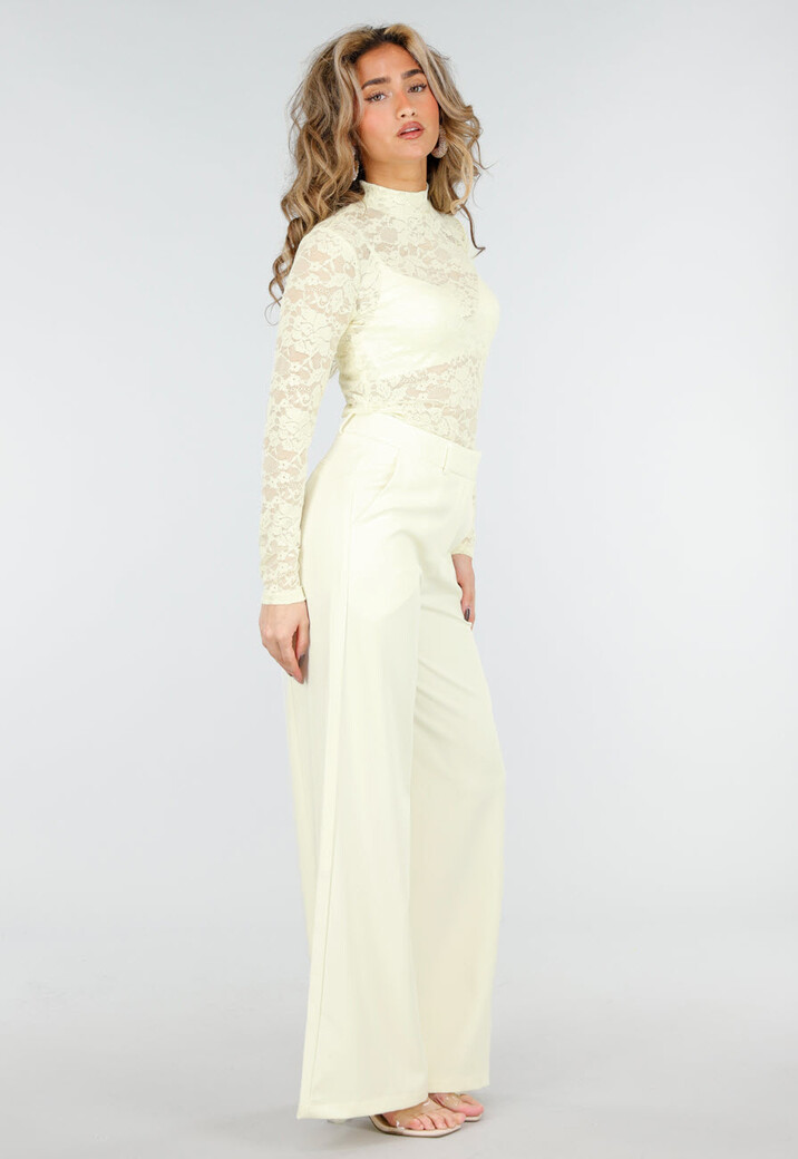 Lichtgele Kanten Col Top met Stretch