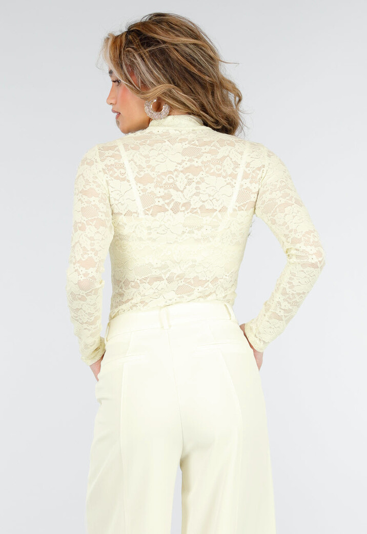 Lichtgele Kanten Col Top met Stretch