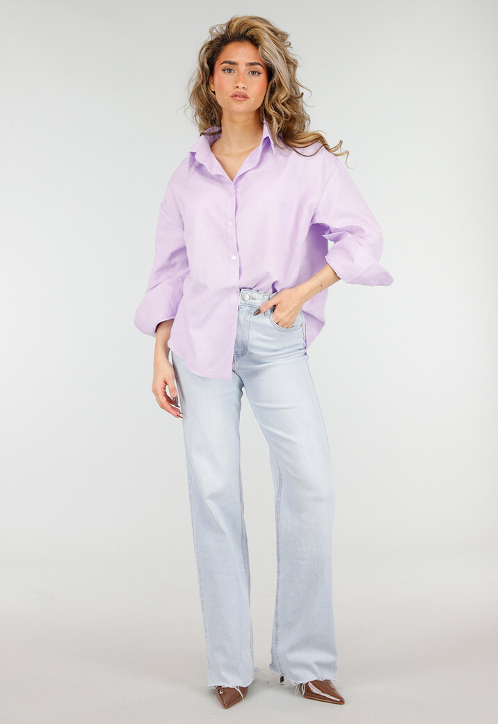 Lila Katoenen Blouse met Knoopsluiting