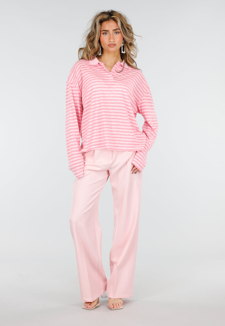 Roze Gestreepte Polo Longsleeve