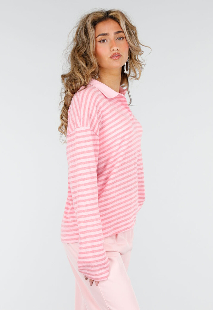 Roze Gestreepte Polo Longsleeve