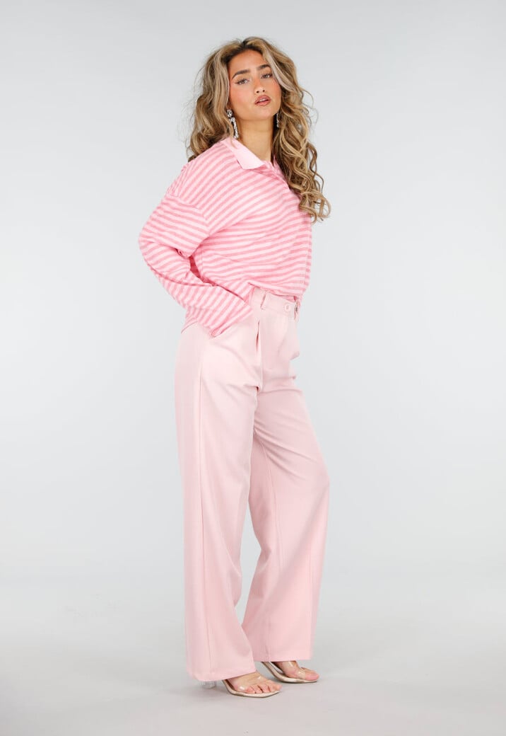 Roze Gestreepte Polo Longsleeve