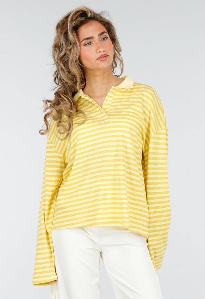 Butter Yellow Gestreepte Polo Longsleeve