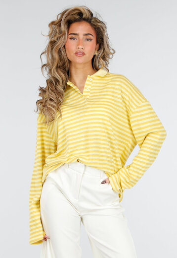 Gele Gestreepte Polo Longsleeve