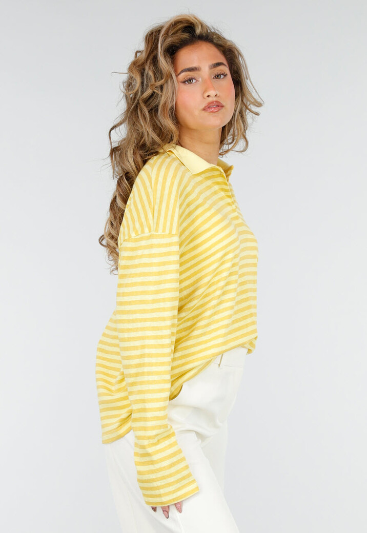 Butter Yellow Gestreepte Polo Longsleeve