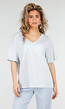 Lichtblauw Katoenen T Shirt met V Hals